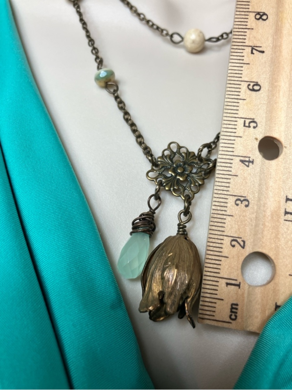 Unique Retro Floral Pendant Necklace w/Turquoise Beads and Bird detail - Picture 10 of 16